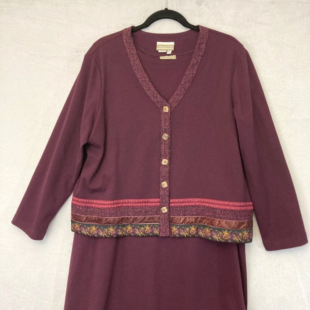 Coldwater Creek Maxi Dress & Cardigan Sweater Set PXL Burgundy Modest XL Petite - Picture 4 of 16